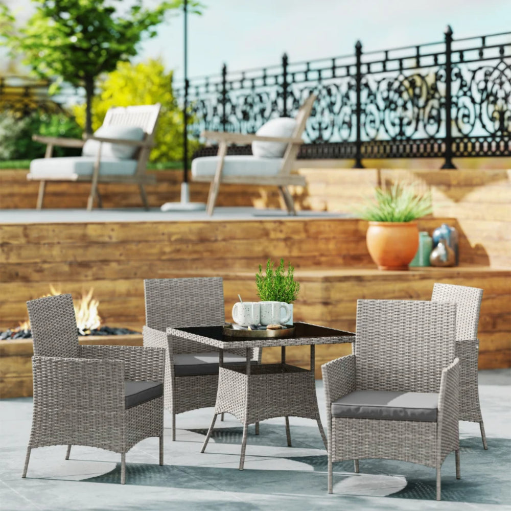 Outsunny Five-Pieces Rattan Dining Set with Tempered Glass-top Table - Light Grey