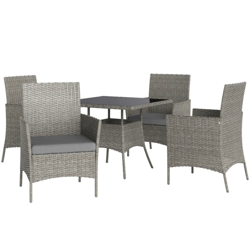 Outsunny Five-Pieces Rattan Dining Set with Tempered Glass-top Table - Light Grey