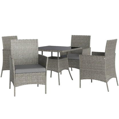 Outsunny Five-Pieces Rattan Dining Set with Tempered Glass-top Table - Light Grey