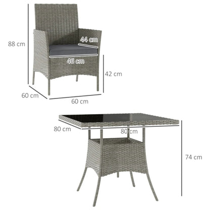 Outsunny Five-Pieces Rattan Dining Set with Tempered Glass-top Table - Light Grey