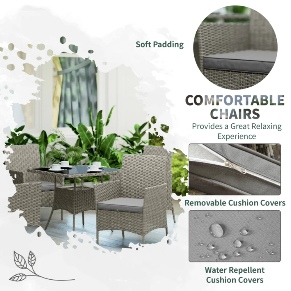 Outsunny Five-Pieces Rattan Dining Set with Tempered Glass-top Table - Light Grey
