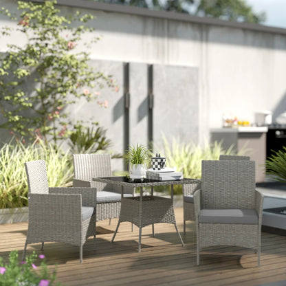 Outsunny Five-Pieces Rattan Dining Set with Tempered Glass-top Table - Light Grey