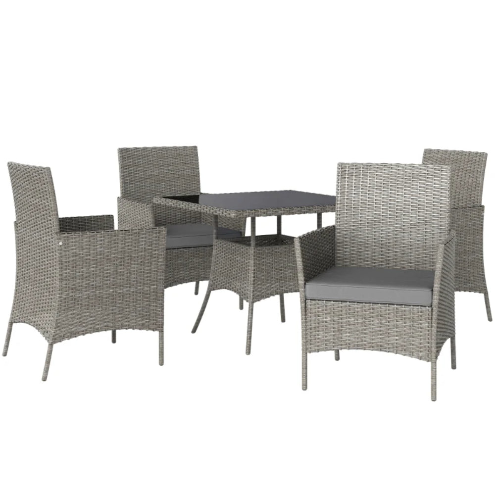 Outsunny Five-Pieces Rattan Dining Set with Tempered Glass-top Table - Light Grey