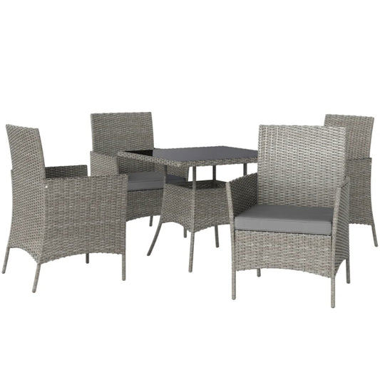 Outsunny Five-Pieces Rattan Dining Set with Tempered Glass-top Table - Light Grey