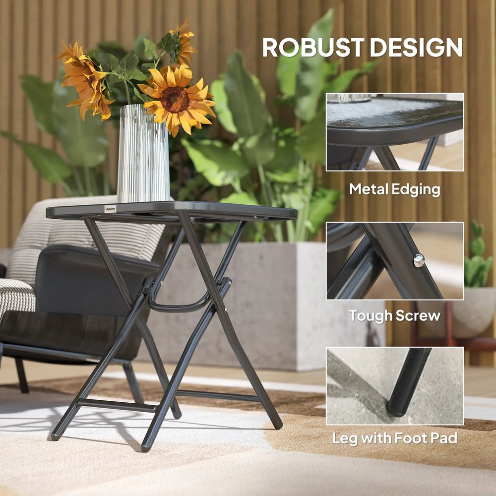 Outsunny Foldable Garden Table Square Folding Table for Patio Garden 45 x 45 x 50Hcm Black 6