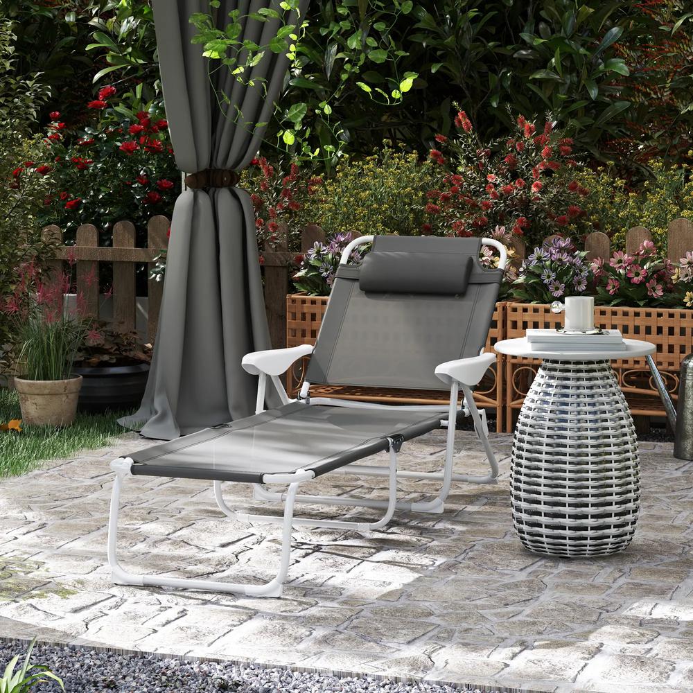 Outsunny Foldable Lounge Chair with 4-Level Adjustable Backrest & Headrest - Charcoal Grey 1