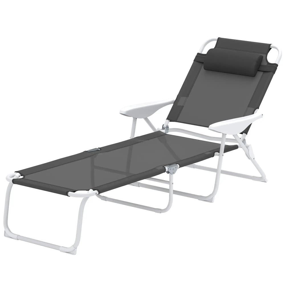 Outsunny Foldable Lounge Chair with 4-Level Adjustable Backrest & Headrest - Charcoal Grey 10