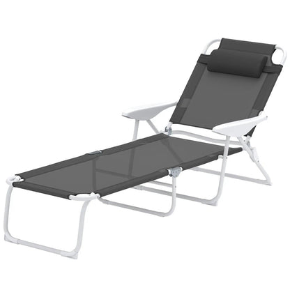 Outsunny Foldable Lounge Chair with 4-Level Adjustable Backrest & Headrest - Charcoal Grey 10