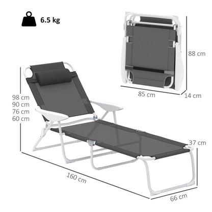 Outsunny Foldable Lounge Chair with 4-Level Adjustable Backrest & Headrest - Charcoal Grey 2