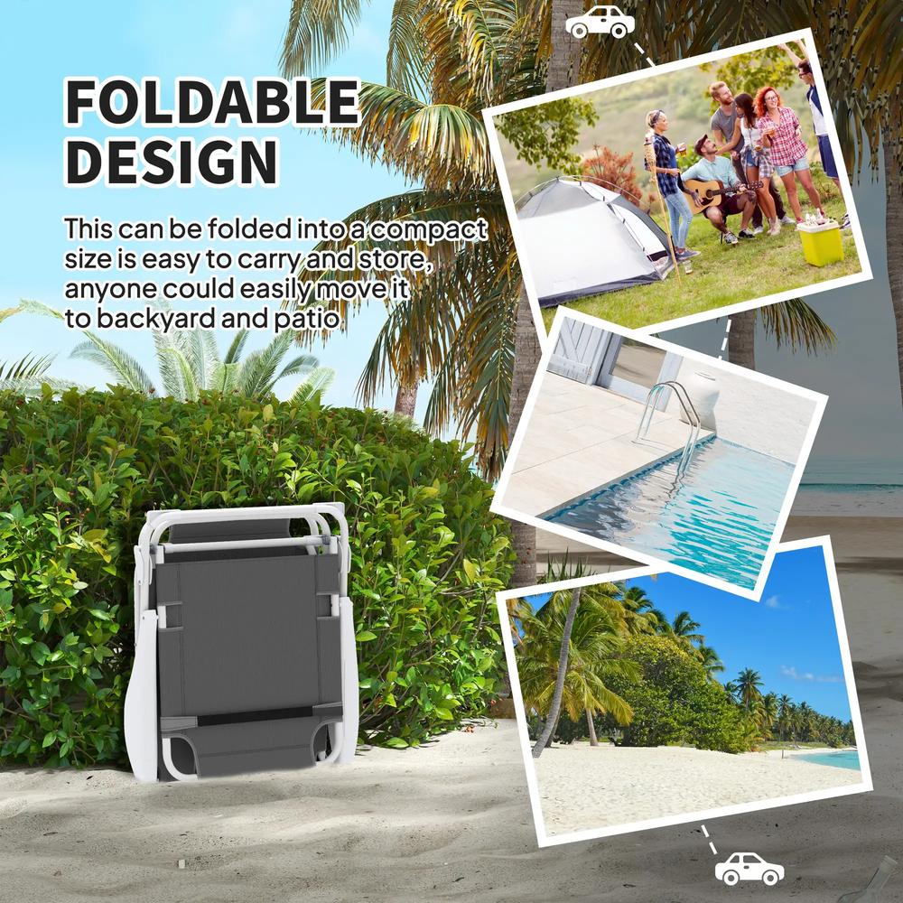 Outsunny Foldable Lounge Chair with 4-Level Adjustable Backrest & Headrest - Charcoal Grey 5