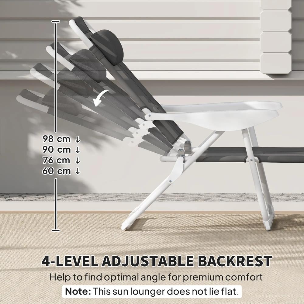 Outsunny Foldable Lounge Chair with 4-Level Adjustable Backrest & Headrest - Charcoal Grey 6