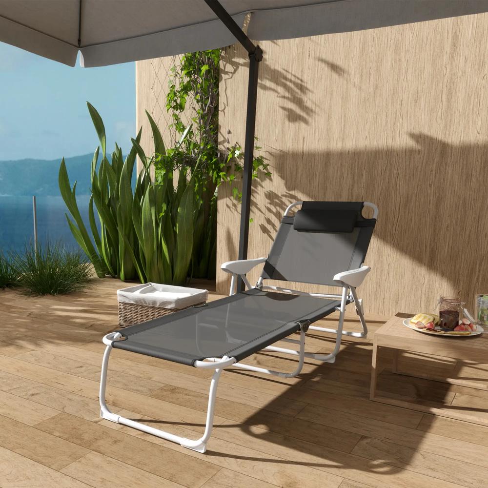Outsunny Foldable Lounge Chair with 4-Level Adjustable Backrest & Headrest - Charcoal Grey 7