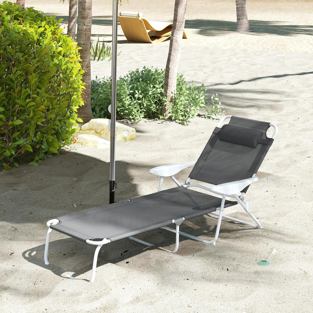 Outsunny Foldable Lounge Chair with 4-Level Adjustable Backrest & Headrest - Charcoal Grey 9