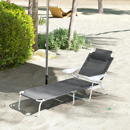 Outsunny Foldable Lounge Chair with 4-Level Adjustable Backrest & Headrest - Charcoal Grey 9