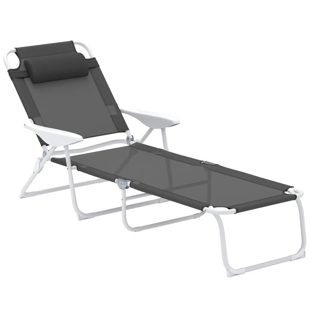 Outsunny Foldable Lounge Chair with 4-Level Adjustable Backrest & Headrest - Charcoal Grey 