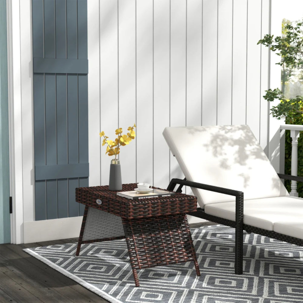 Outsunny Foldable Outdoor Side Table, Rattan Garden Coffee Table with Steel Frame, Space Saving Bistro Garden Furniture for Patio, Balcony, 60 x 41 x 41 cm
