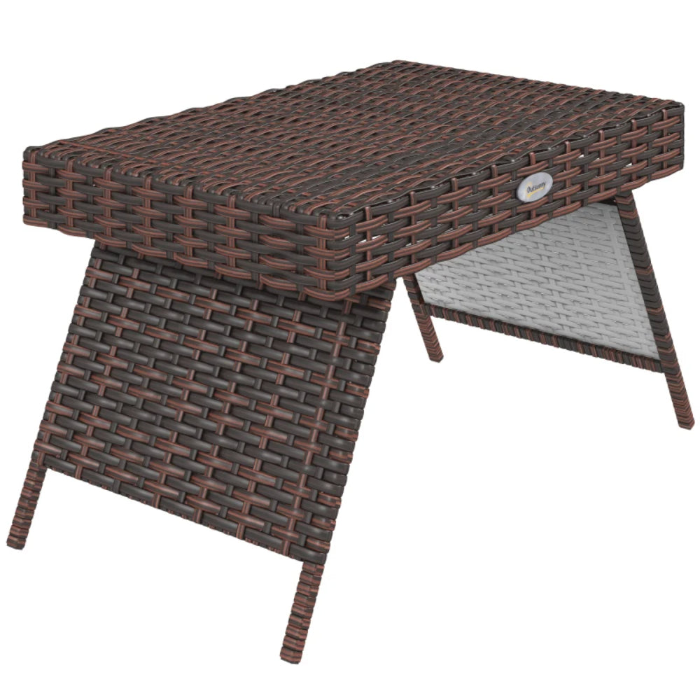 Outsunny Foldable Outdoor Side Table, Rattan Garden Coffee Table with Steel Frame, Space Saving Bistro Garden Furniture for Patio, Balcony, 60 x 41 x 41 cm