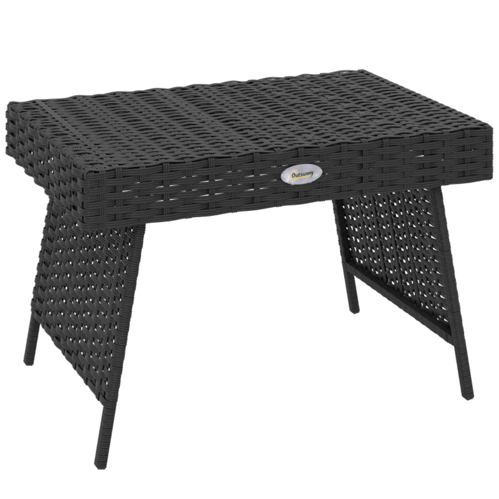 Outsunny Foldable Outdoor Side Table, Rattan Garden Coffee Table with Steel Frame, Space Saving Bistro Garden Furniture for Patio, Balcony, 60 x 41 x 41 cm