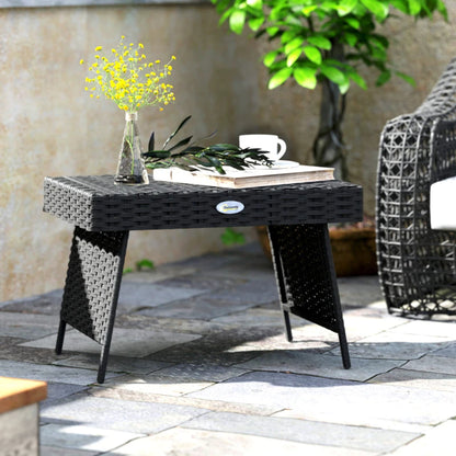 Outsunny Foldable Outdoor Side Table, Rattan Garden Coffee Table with Steel Frame, Space Saving Bistro Garden Furniture for Patio, Balcony, 60 x 41 x 41 cm