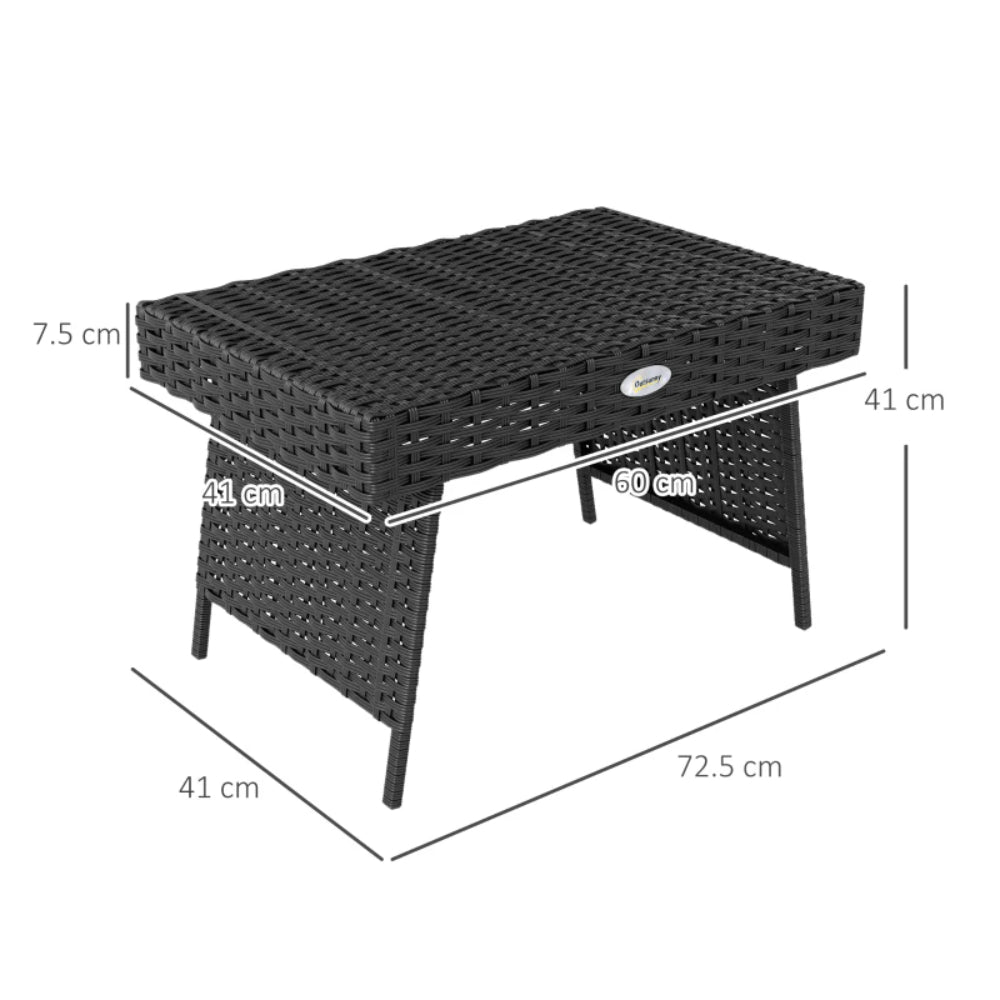 Outsunny Foldable Outdoor Side Table, Rattan Garden Coffee Table with Steel Frame, Space Saving Bistro Garden Furniture for Patio, Balcony, 60 x 41 x 41 cm