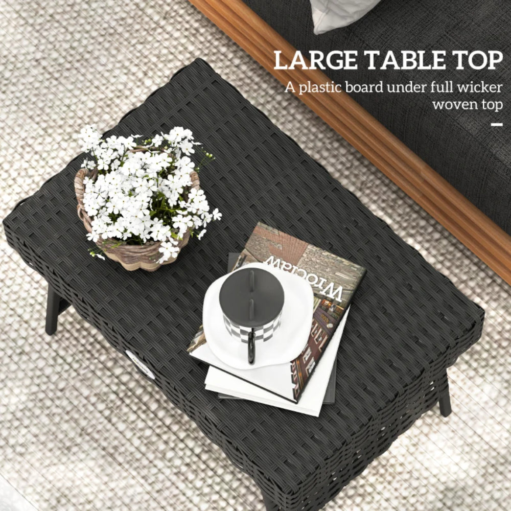 Outsunny Foldable Outdoor Side Table, Rattan Garden Coffee Table with Steel Frame, Space Saving Bistro Garden Furniture for Patio, Balcony, 60 x 41 x 41 cm
