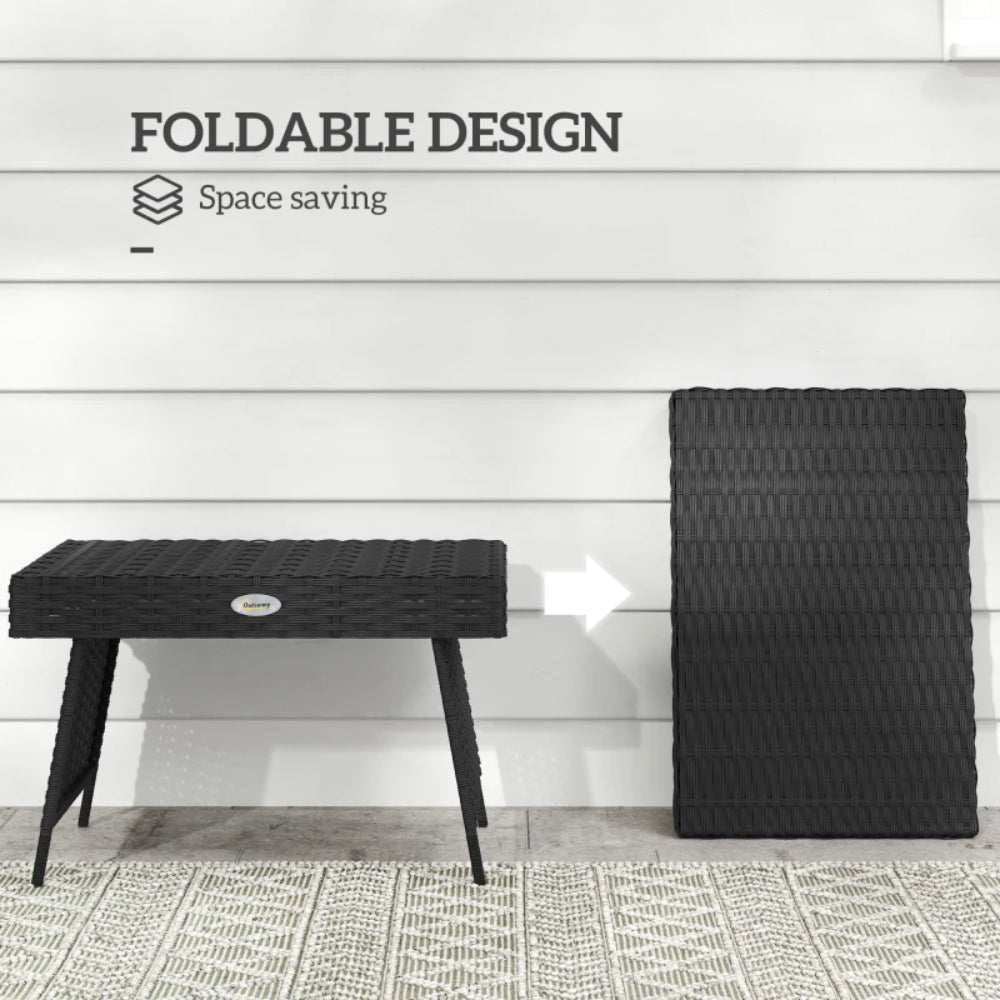 Outsunny Foldable Outdoor Side Table, Rattan Garden Coffee Table with Steel Frame, Space Saving Bistro Garden Furniture for Patio, Balcony, 60 x 41 x 41 cm