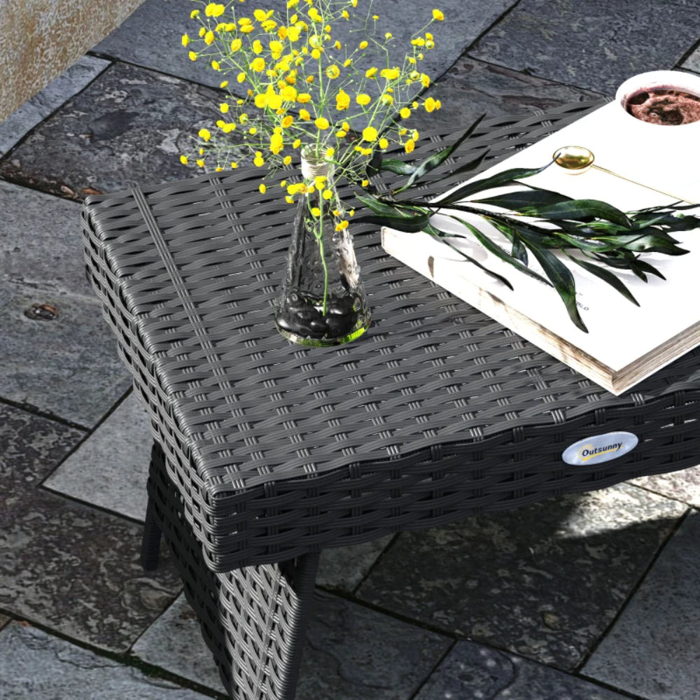 Outsunny Foldable Outdoor Side Table, Rattan Garden Coffee Table with Steel Frame, Space Saving Bistro Garden Furniture for Patio, Balcony, 60 x 41 x 41 cm