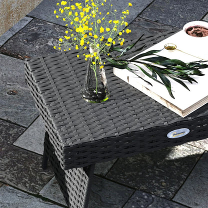 Outsunny Foldable Outdoor Side Table, Rattan Garden Coffee Table with Steel Frame, Space Saving Bistro Garden Furniture for Patio, Balcony, 60 x 41 x 41 cm