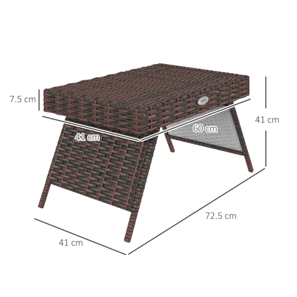 Outsunny Foldable Outdoor Side Table, Rattan Garden Coffee Table with Steel Frame, Space Saving Bistro Garden Furniture for Patio, Balcony, 60 x 41 x 41 cm