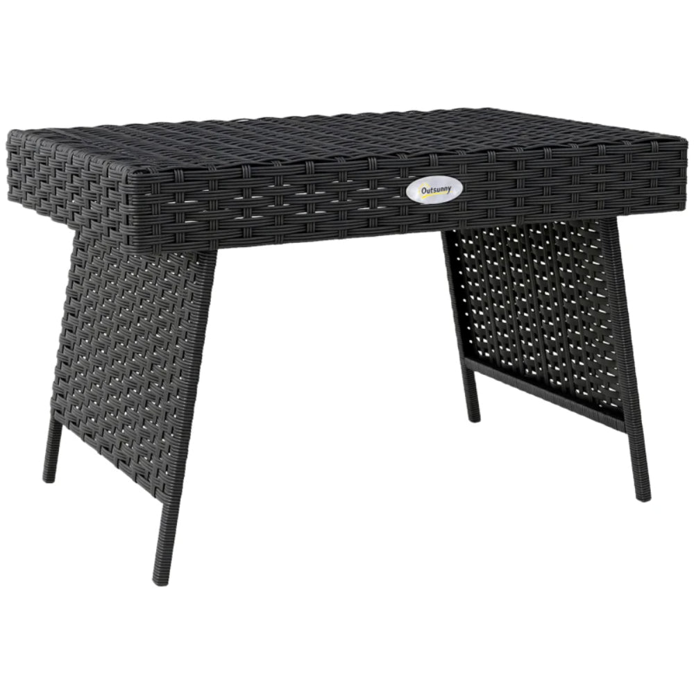 Outsunny Foldable Outdoor Side Table, Rattan Garden Coffee Table with Steel Frame, Space Saving Bistro Garden Furniture for Patio, Balcony, 60 x 41 x 41 cm