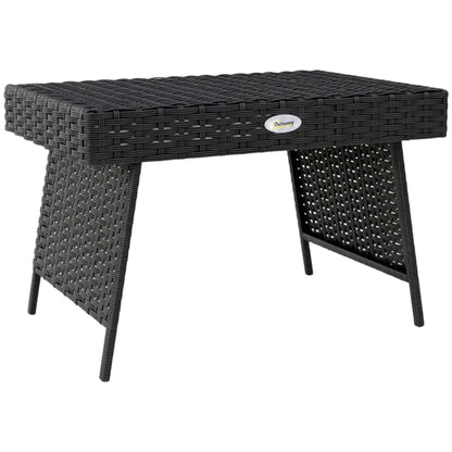 Outsunny Foldable Outdoor Side Table, Rattan Garden Coffee Table with Steel Frame, Space Saving Bistro Garden Furniture for Patio, Balcony, 60 x 41 x 41 cm