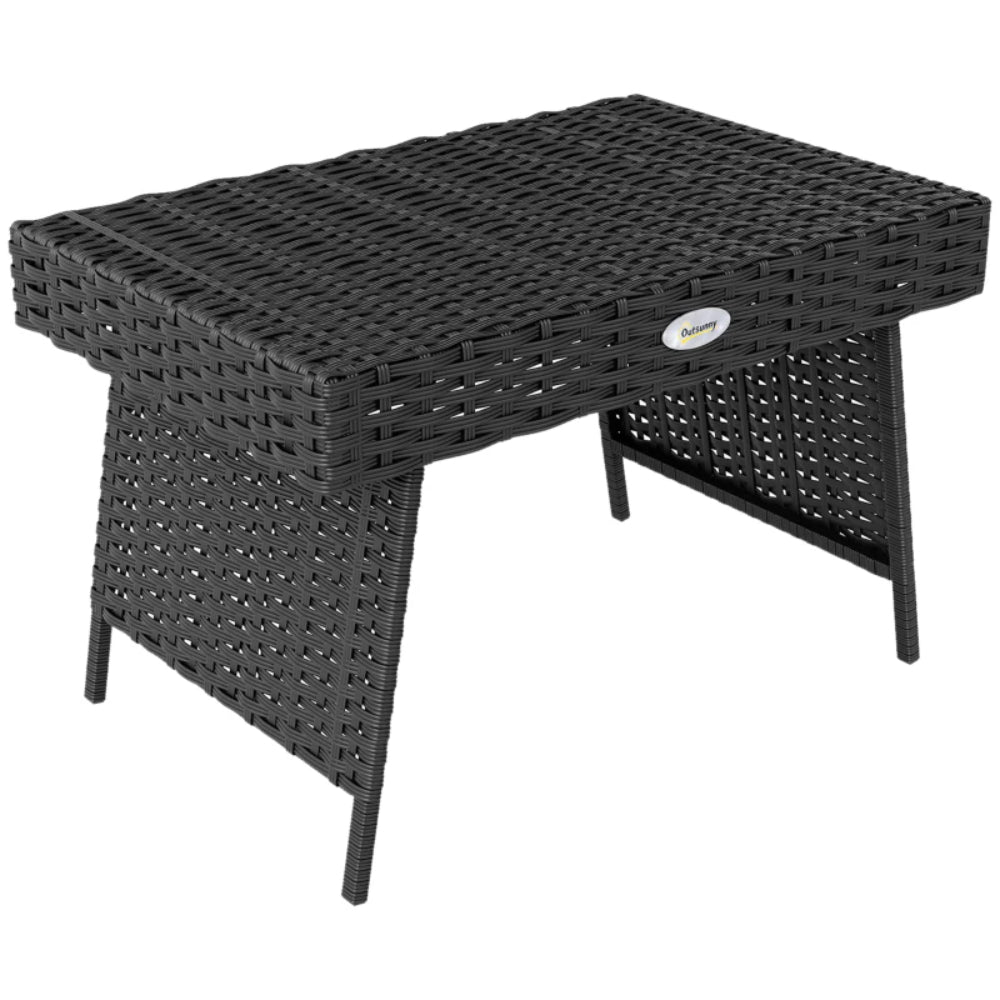 Outsunny Foldable Outdoor Side Table, Rattan Garden Coffee Table with Steel Frame, Space Saving Bistro Garden Furniture for Patio, Balcony, 60 x 41 x 41 cm