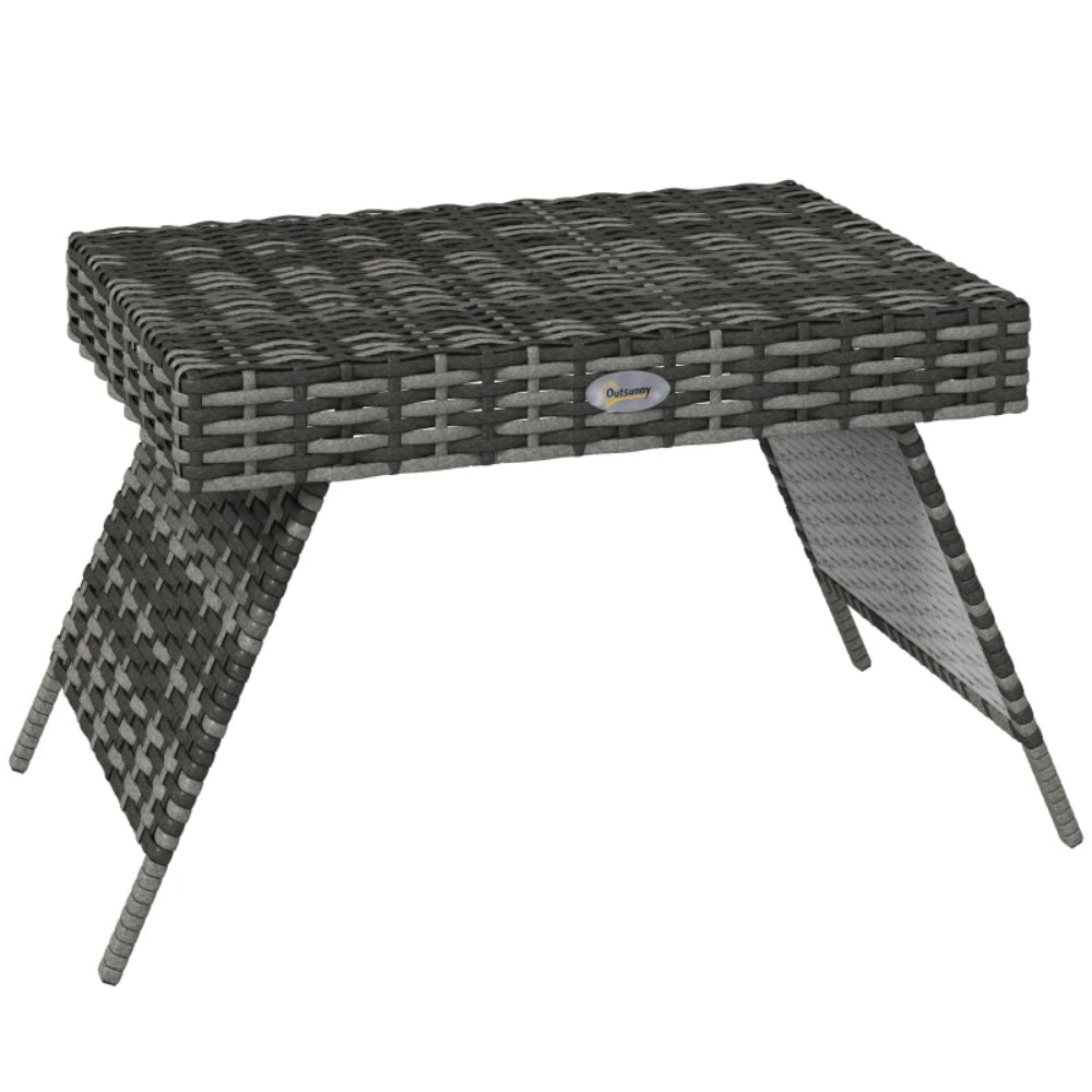Outsunny Foldable Outdoor Side Table, Rattan Garden Coffee Table with Steel Frame, Space Saving Bistro Garden Furniture for Patio, Balcony, 60 x 41 x 41 cm