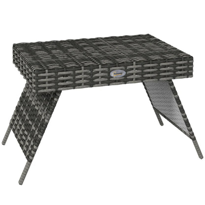 Outsunny Foldable Outdoor Side Table, Rattan Garden Coffee Table with Steel Frame, Space Saving Bistro Garden Furniture for Patio, Balcony, 60 x 41 x 41 cm