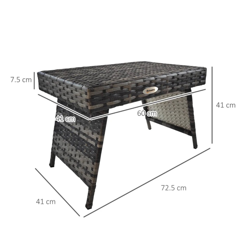 Outsunny Foldable Outdoor Side Table, Rattan Garden Coffee Table with Steel Frame, Space Saving Bistro Garden Furniture for Patio, Balcony, 60 x 41 x 41 cm