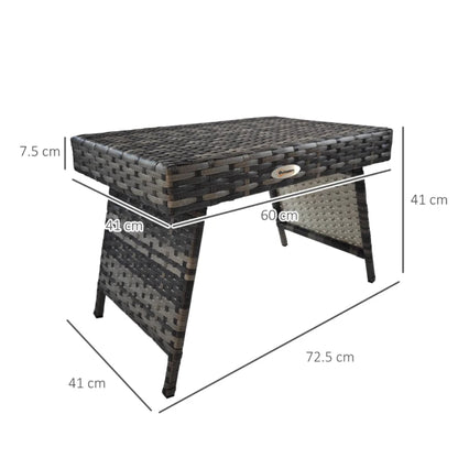Outsunny Foldable Outdoor Side Table, Rattan Garden Coffee Table with Steel Frame, Space Saving Bistro Garden Furniture for Patio, Balcony, 60 x 41 x 41 cm