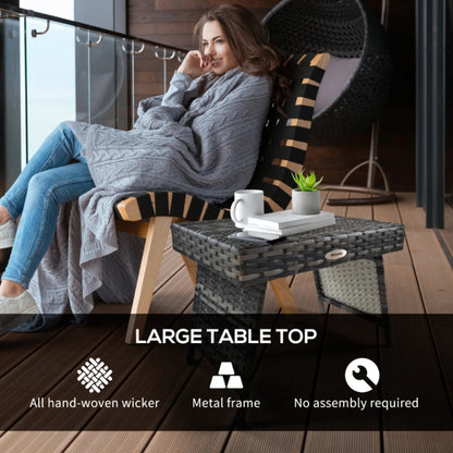 Outsunny Foldable Outdoor Side Table, Rattan Garden Coffee Table with Steel Frame, Space Saving Bistro Garden Furniture for Patio, Balcony, 60 x 41 x 41 cm