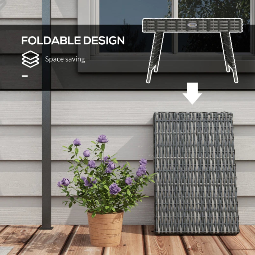 Outsunny Foldable Outdoor Side Table, Rattan Garden Coffee Table with Steel Frame, Space Saving Bistro Garden Furniture for Patio, Balcony, 60 x 41 x 41 cm