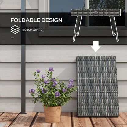 Outsunny Foldable Outdoor Side Table, Rattan Garden Coffee Table with Steel Frame, Space Saving Bistro Garden Furniture for Patio, Balcony, 60 x 41 x 41 cm