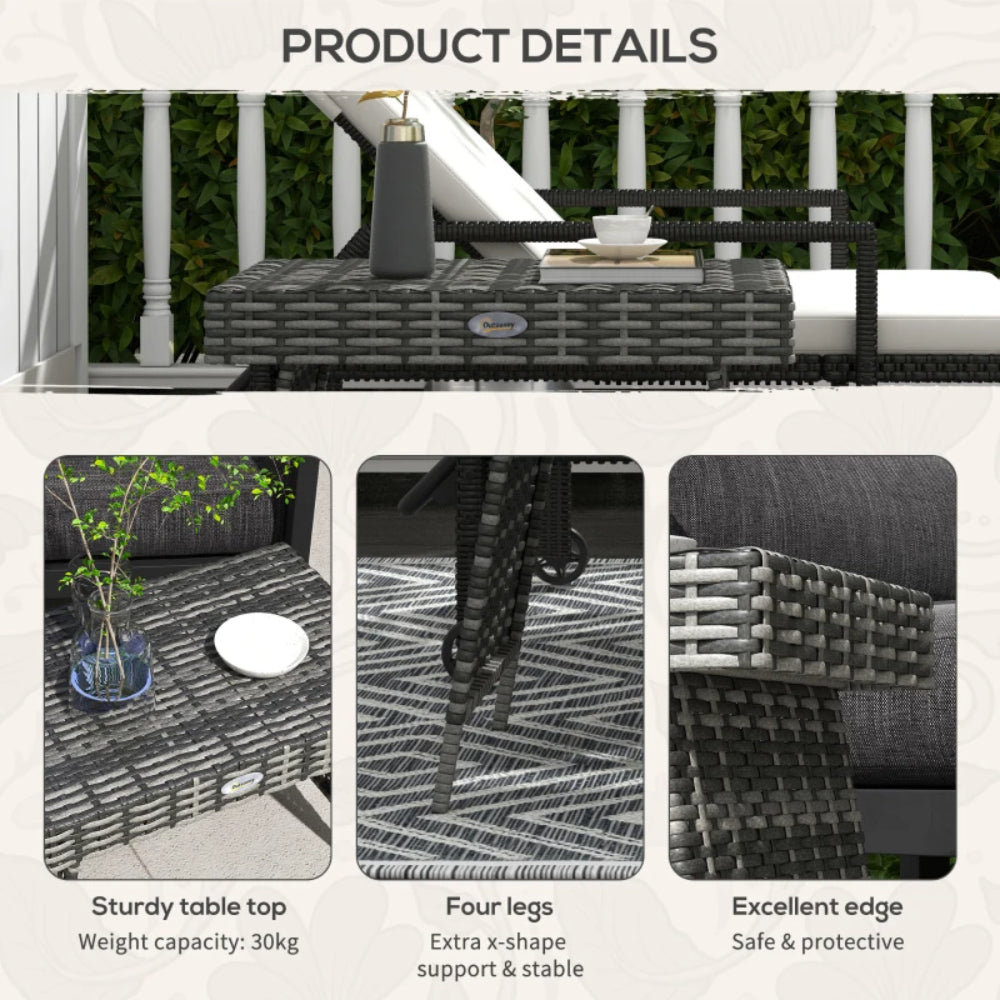 Outsunny Foldable Outdoor Side Table, Rattan Garden Coffee Table with Steel Frame, Space Saving Bistro Garden Furniture for Patio, Balcony, 60 x 41 x 41 cm