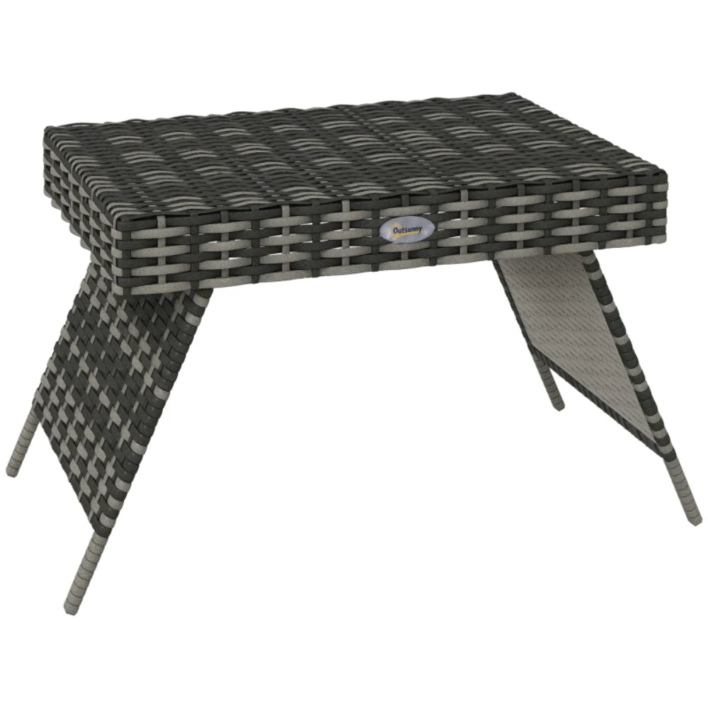 Outsunny Foldable Outdoor Side Table, Rattan Garden Coffee Table with Steel Frame, Space Saving Bistro Garden Furniture for Patio, Balcony, 60 x 41 x 41 cm