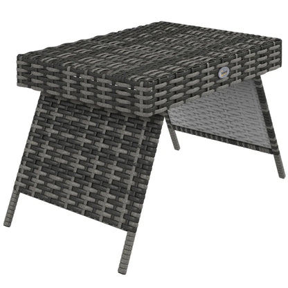 Outsunny Foldable Outdoor Side Table, Rattan Garden Coffee Table with Steel Frame, Space Saving Bistro Garden Furniture for Patio, Balcony, 60 x 41 x 41 cm