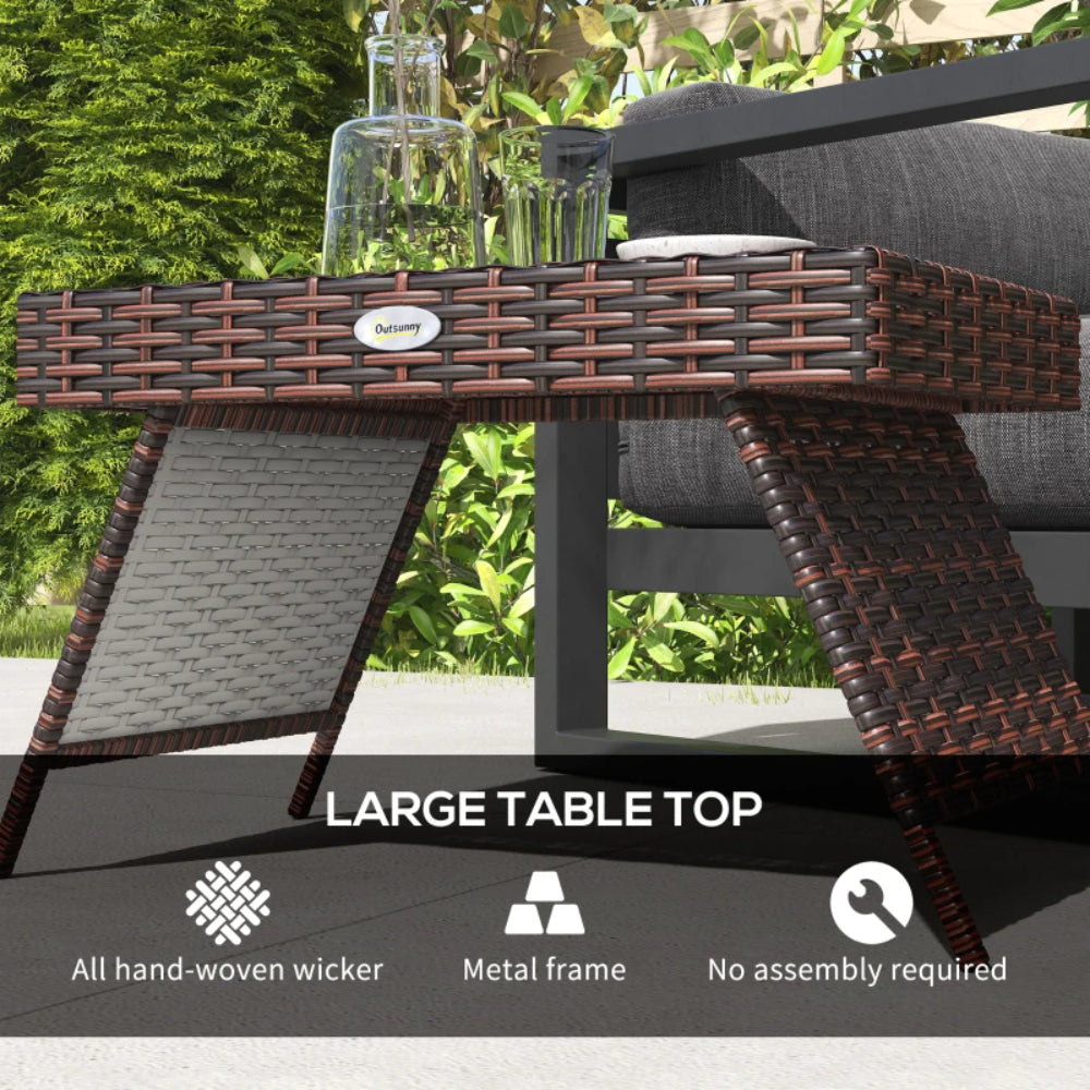 Outsunny Foldable Outdoor Side Table, Rattan Garden Coffee Table with Steel Frame, Space Saving Bistro Garden Furniture for Patio, Balcony, 60 x 41 x 41 cm