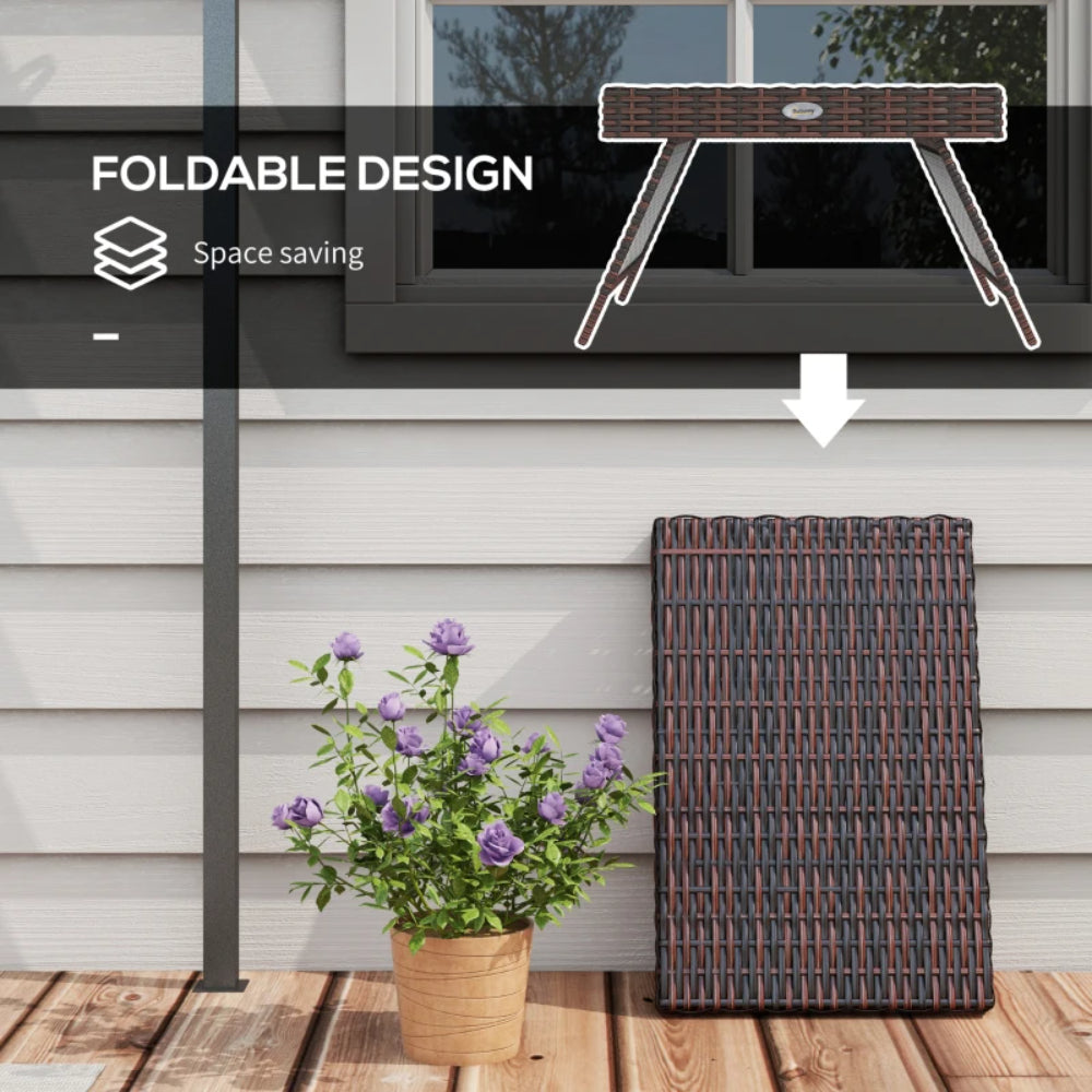 Outsunny Foldable Outdoor Side Table, Rattan Garden Coffee Table with Steel Frame, Space Saving Bistro Garden Furniture for Patio, Balcony, 60 x 41 x 41 cm