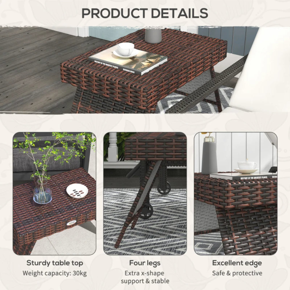 Outsunny Foldable Outdoor Side Table, Rattan Garden Coffee Table with Steel Frame, Space Saving Bistro Garden Furniture for Patio, Balcony, 60 x 41 x 41 cm