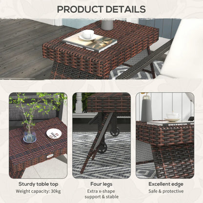 Outsunny Foldable Outdoor Side Table, Rattan Garden Coffee Table with Steel Frame, Space Saving Bistro Garden Furniture for Patio, Balcony, 60 x 41 x 41 cm