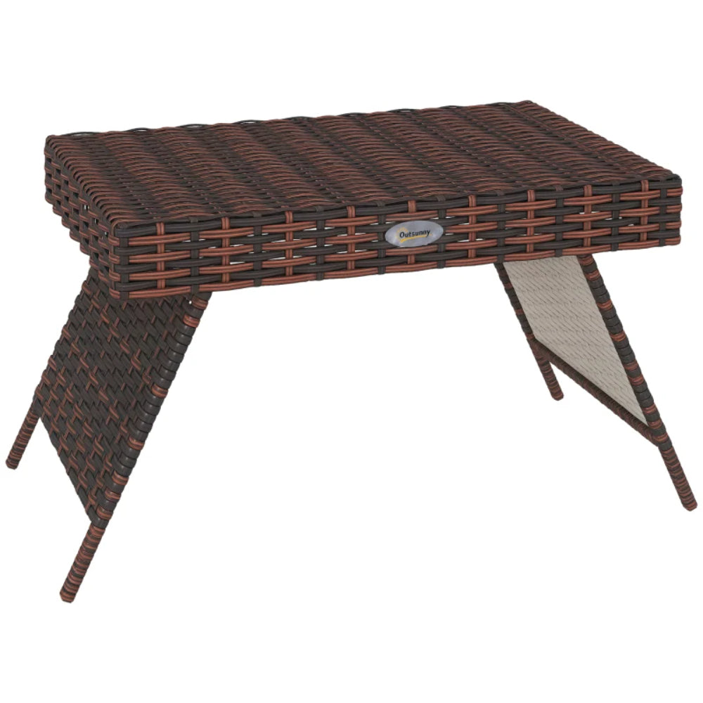 Outsunny Foldable Outdoor Side Table, Rattan Garden Coffee Table with Steel Frame, Space Saving Bistro Garden Furniture for Patio, Balcony, 60 x 41 x 41 cm