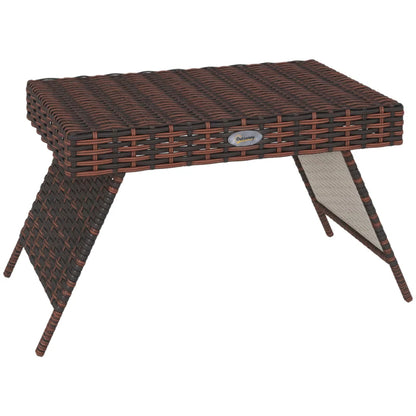 Outsunny Foldable Outdoor Side Table, Rattan Garden Coffee Table with Steel Frame, Space Saving Bistro Garden Furniture for Patio, Balcony, 60 x 41 x 41 cm