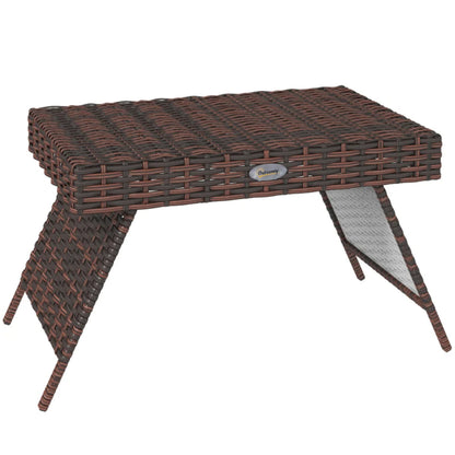 Outsunny Foldable Outdoor Side Table, Rattan Garden Coffee Table with Steel Frame, Space Saving Bistro Garden Furniture for Patio, Balcony, 60 x 41 x 41 cm