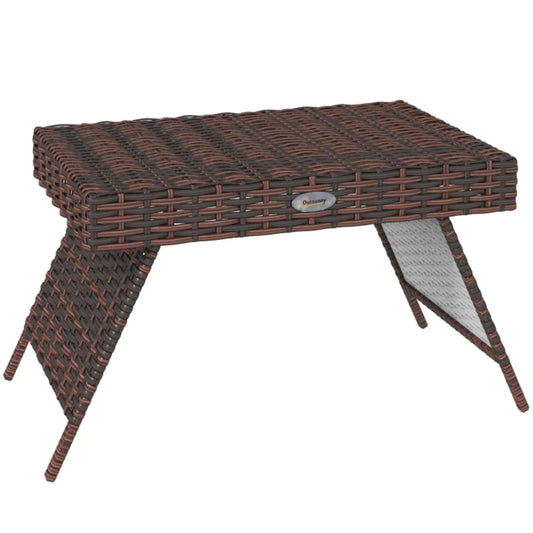 Outsunny Foldable Outdoor Side Table, Rattan Garden Coffee Table with Steel Frame, Space Saving Bistro Garden Furniture for Patio, Balcony, 60 x 41 x 41 cm
